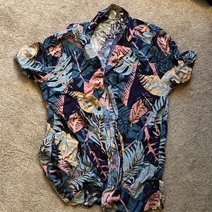 Tropical Print Button-Up Shirt